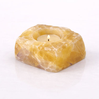 Healing Crystal Tea Light Candle Holder — Natural Stone Light for Ambience & Calm