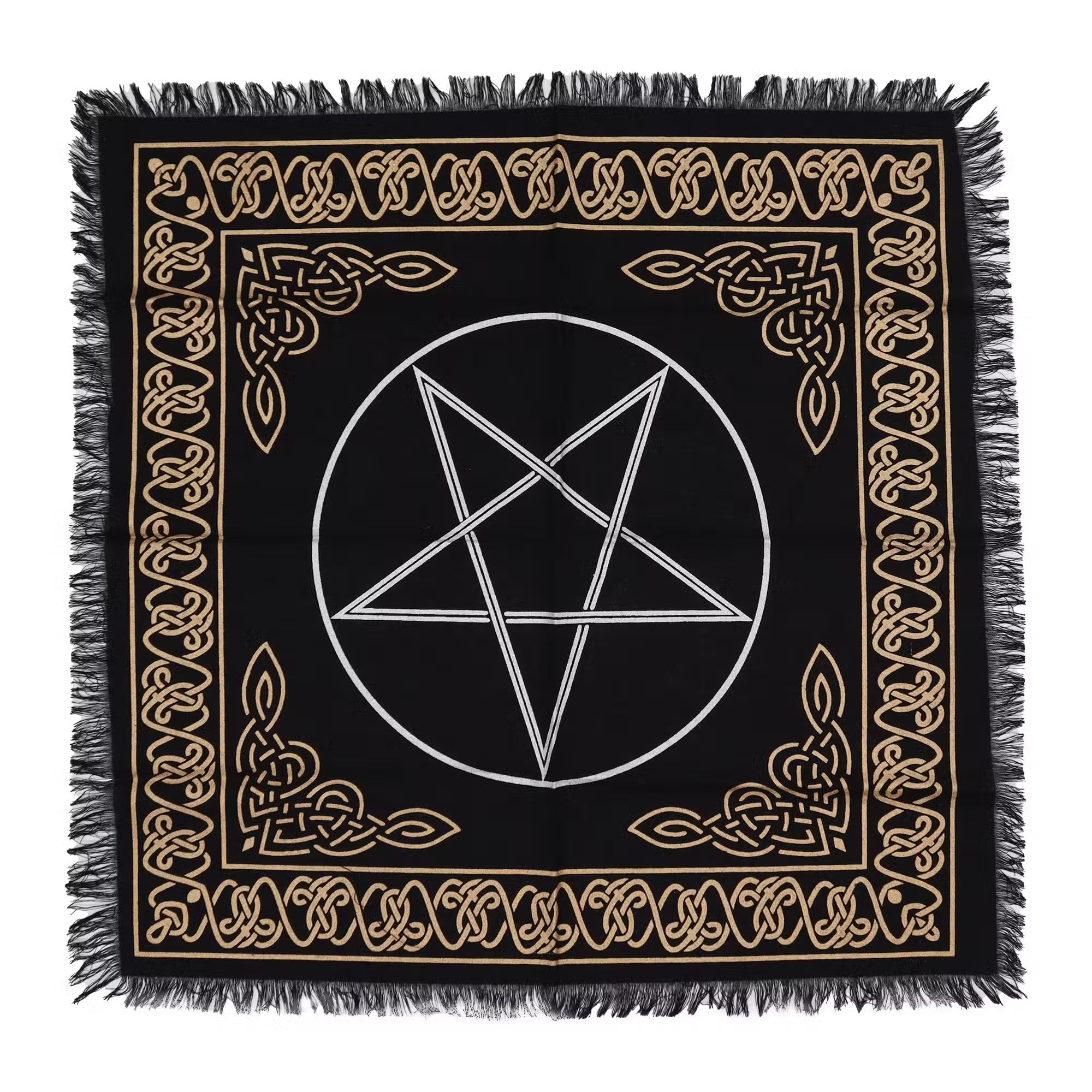 Esoteric Fringed Altar Cloth – Sacred Symbols for Ritual Spaces