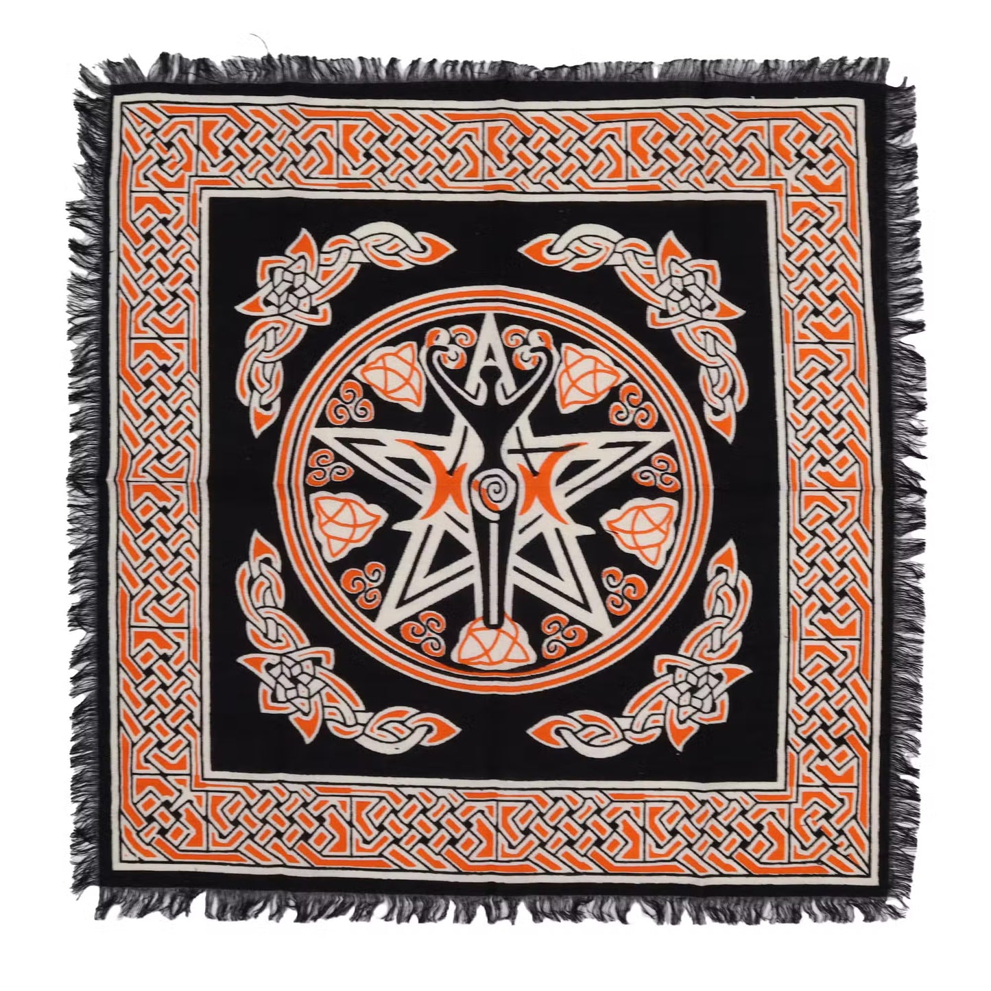 Esoteric Fringed Altar Cloth – Sacred Symbols for Ritual Spaces