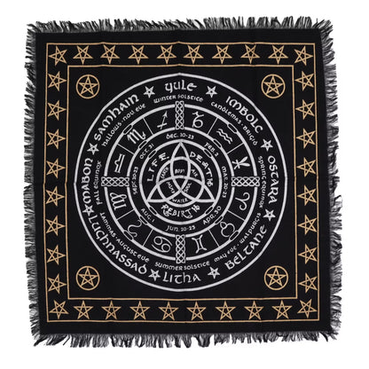 Esoteric Fringed Altar Cloth – Sacred Symbols for Ritual Spaces