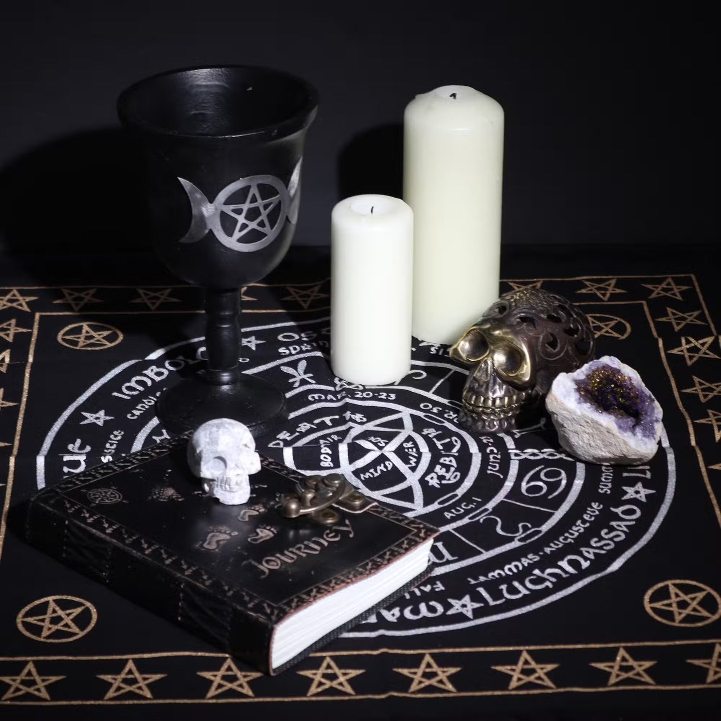 Esoteric Fringed Altar Cloth – Sacred Symbols for Ritual Spaces