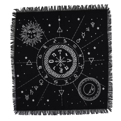 Esoteric Fringed Altar Cloth – Sacred Symbols for Ritual Spaces