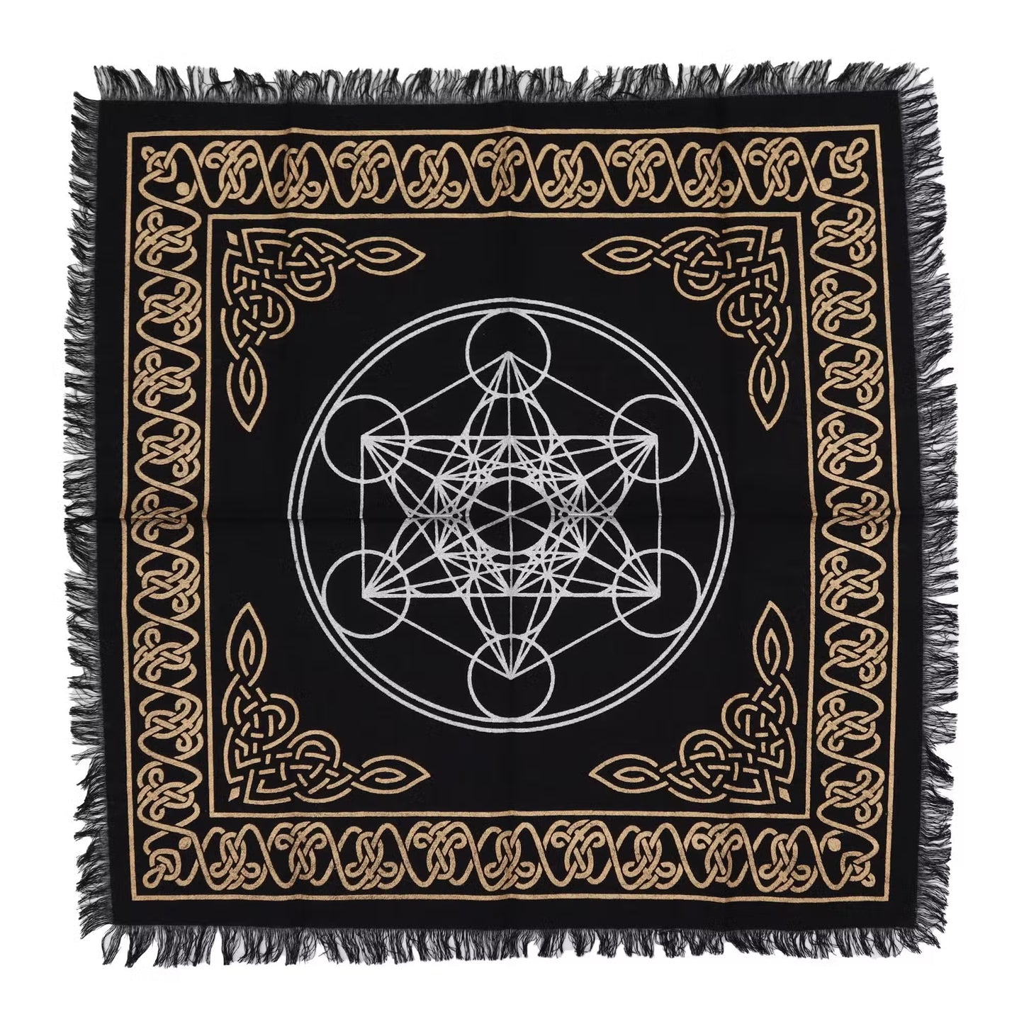 Esoteric Fringed Altar Cloth – Sacred Symbols for Ritual Spaces