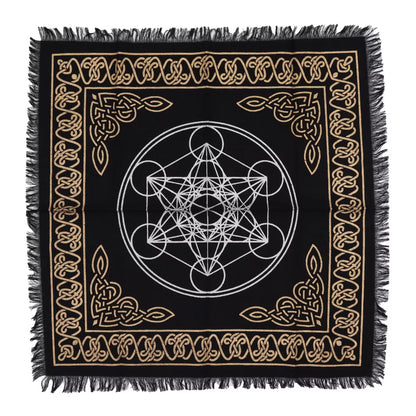 Esoteric Fringed Altar Cloth – Sacred Symbols for Ritual Spaces