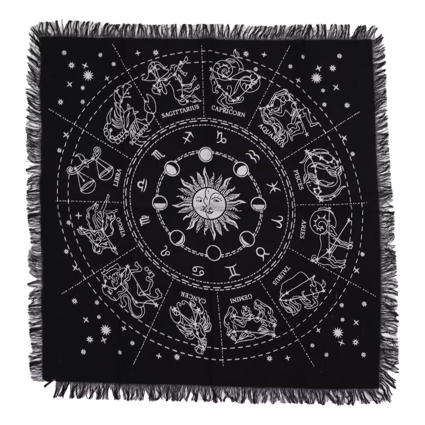 Esoteric Fringed Altar Cloth – Sacred Symbols for Ritual Spaces