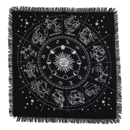 Esoteric Fringed Altar Cloth – Sacred Symbols for Ritual Spaces