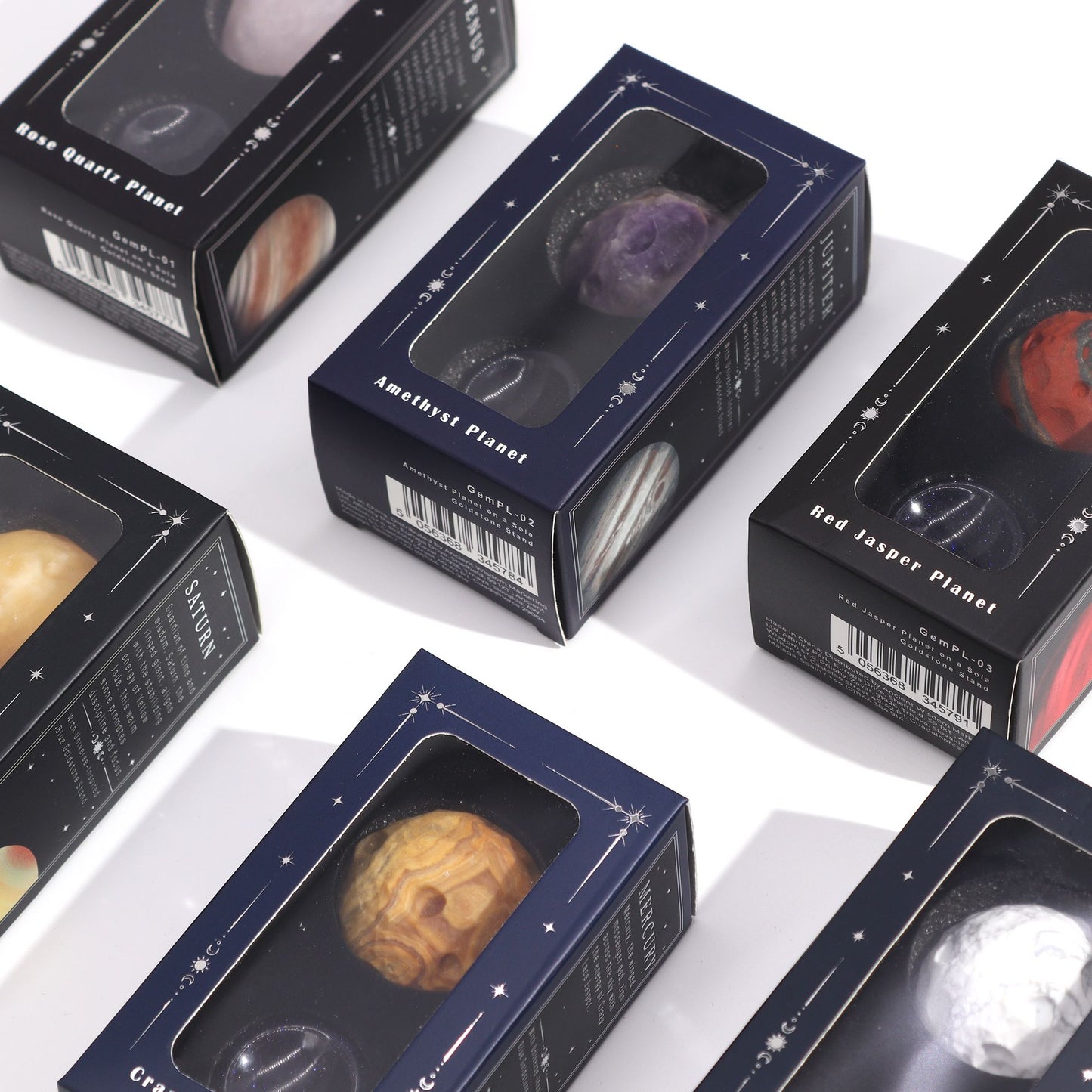 Planet Gemstones on Sola Goldstone Stand – Celestial Energy
