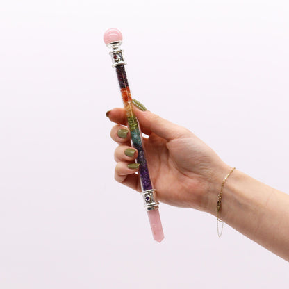 7 Chakra Rose Quartz Healing Wand – Love & Alignment