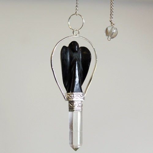 Angel Pendulum with Ring – Black Agate, Yellow Quartz & More