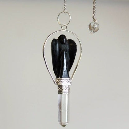 Angel Pendulum with Ring – Black Agate, Yellow Quartz & More
