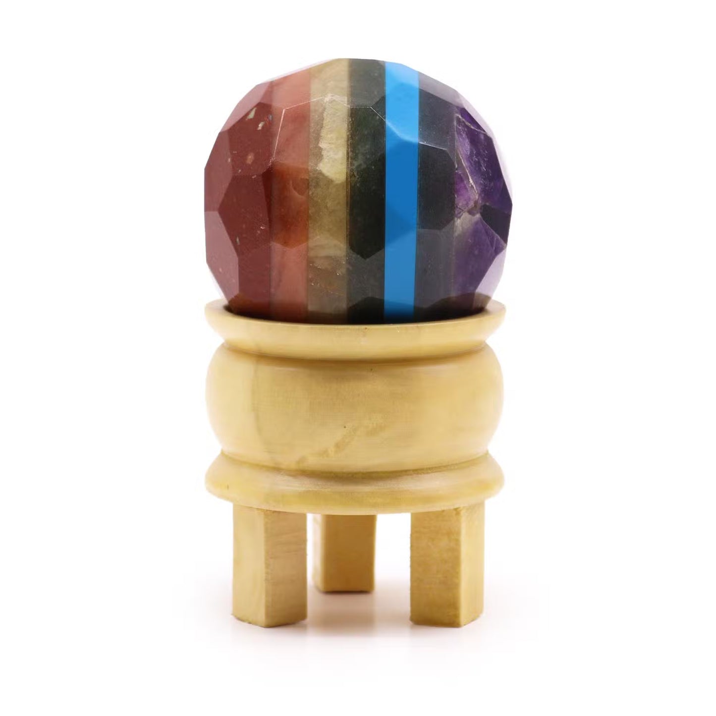 Faceted Gemstone Healing Ball & Wooden Stand – Energy You Can Feel