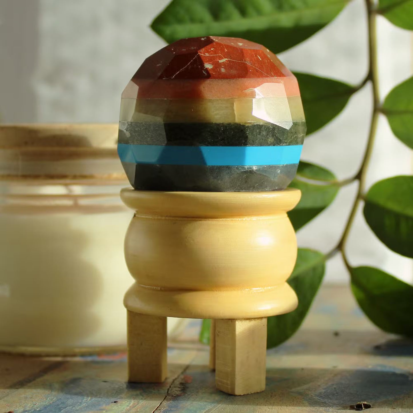 Faceted Gemstone Healing Ball & Wooden Stand – Energy You Can Feel