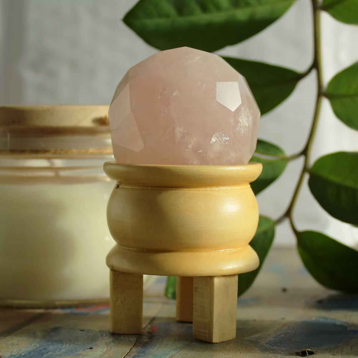 Faceted Gemstone Healing Ball & Wooden Stand – Energy You Can Feel