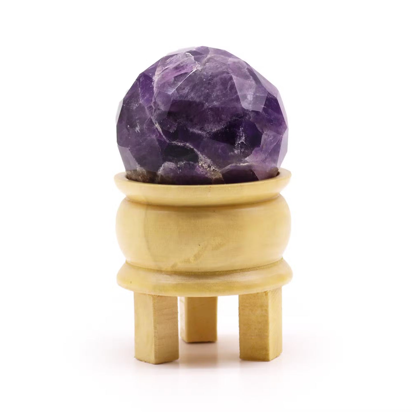Faceted Gemstone Healing Ball & Wooden Stand – Energy You Can Feel