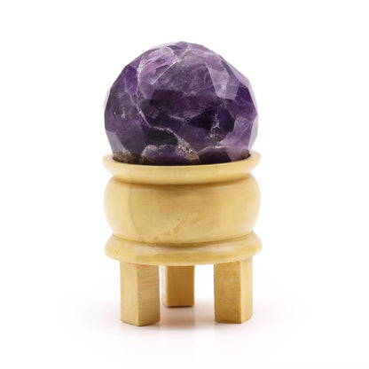 Faceted Gemstone Healing Ball & Wooden Stand – Energy You Can Feel