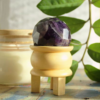 Faceted Gemstone Healing Ball & Wooden Stand – Energy You Can Feel