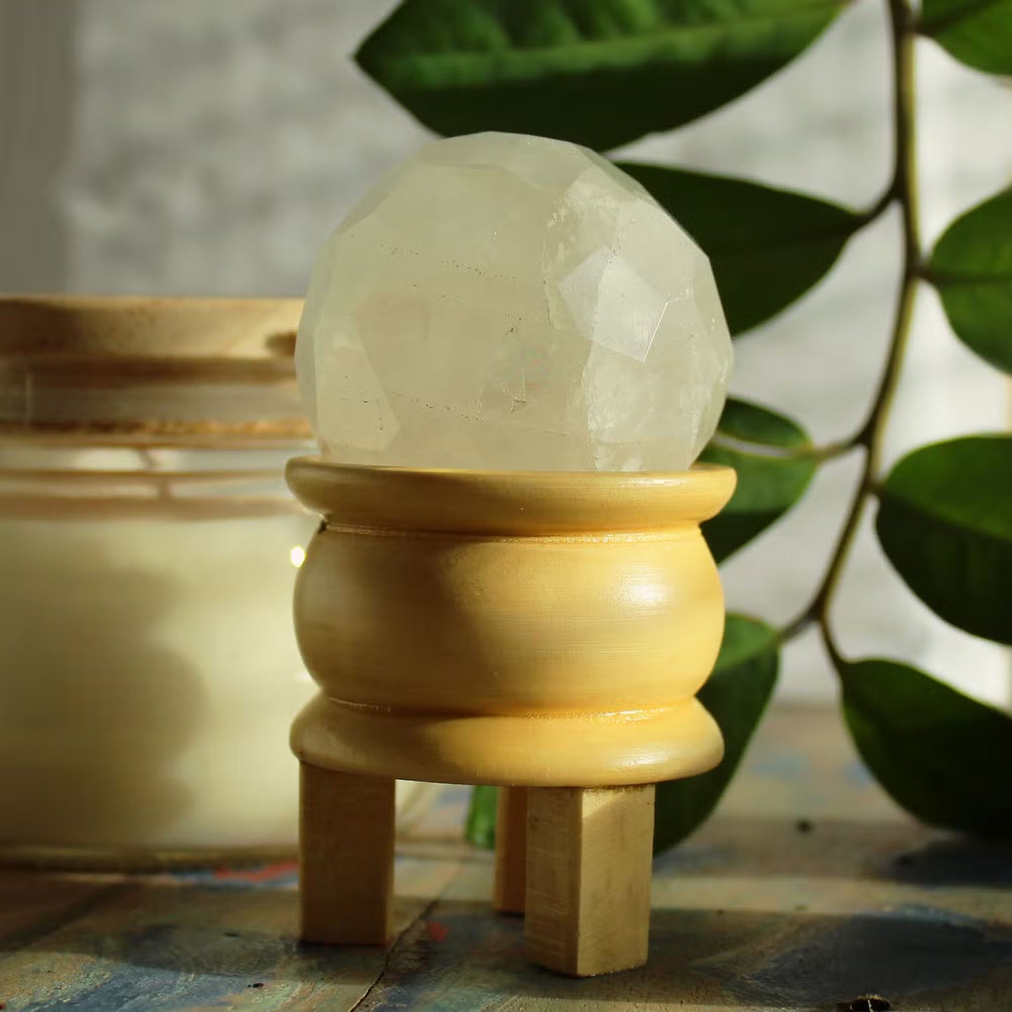 Faceted Gemstone Healing Ball & Wooden Stand – Energy You Can Feel