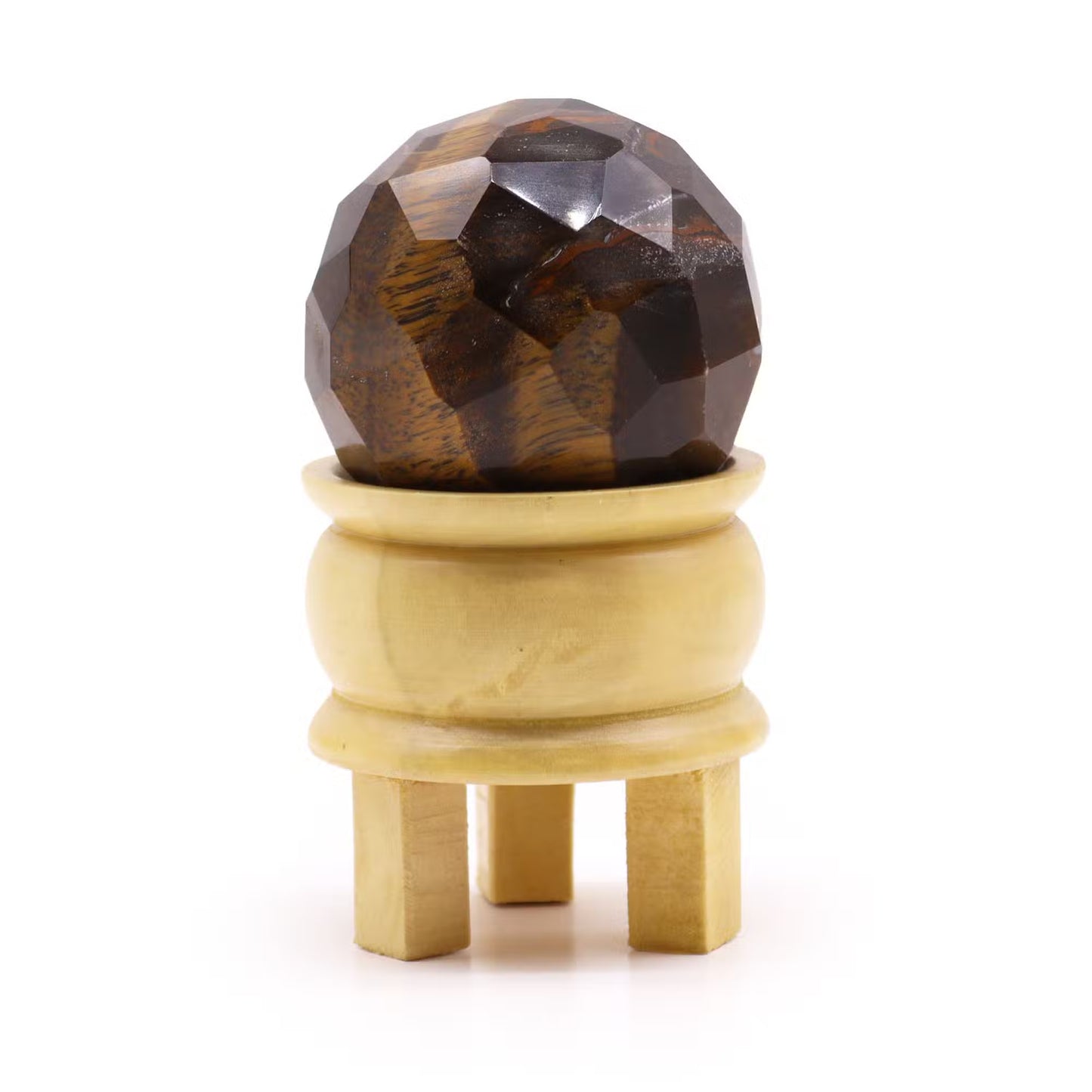 Faceted Gemstone Healing Ball & Wooden Stand – Energy You Can Feel
