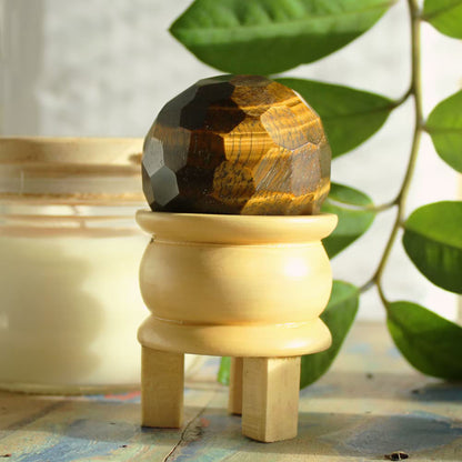 Faceted Gemstone Healing Ball & Wooden Stand – Energy You Can Feel
