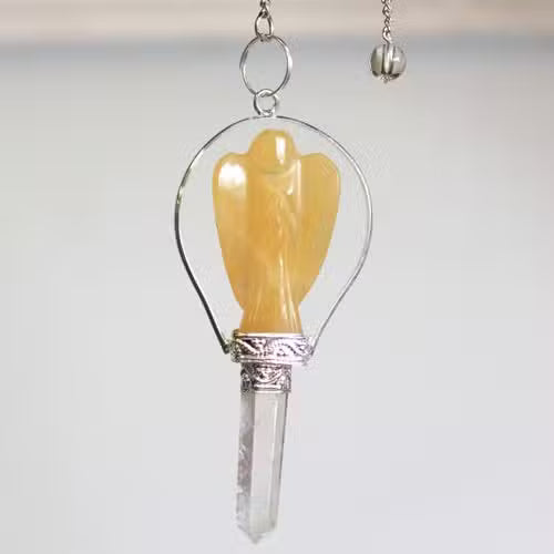 Angel Pendulum with Ring – Black Agate, Yellow Quartz & More