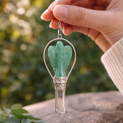 Angel Pendulum with Ring – Black Agate, Yellow Quartz & More