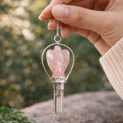 Angel Pendulum with Ring – Black Agate, Yellow Quartz & More