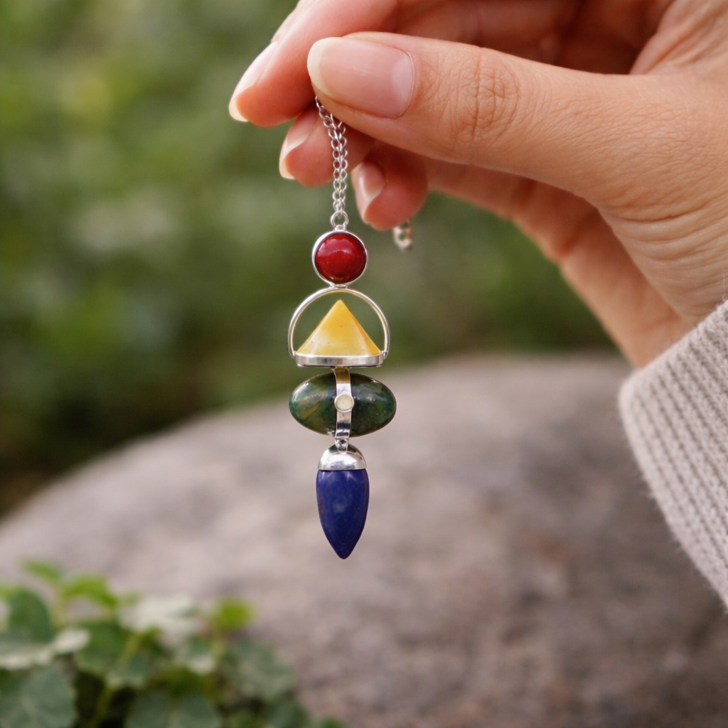 Four Elements Gemstone Pendulum – Balance Through Natural Forces