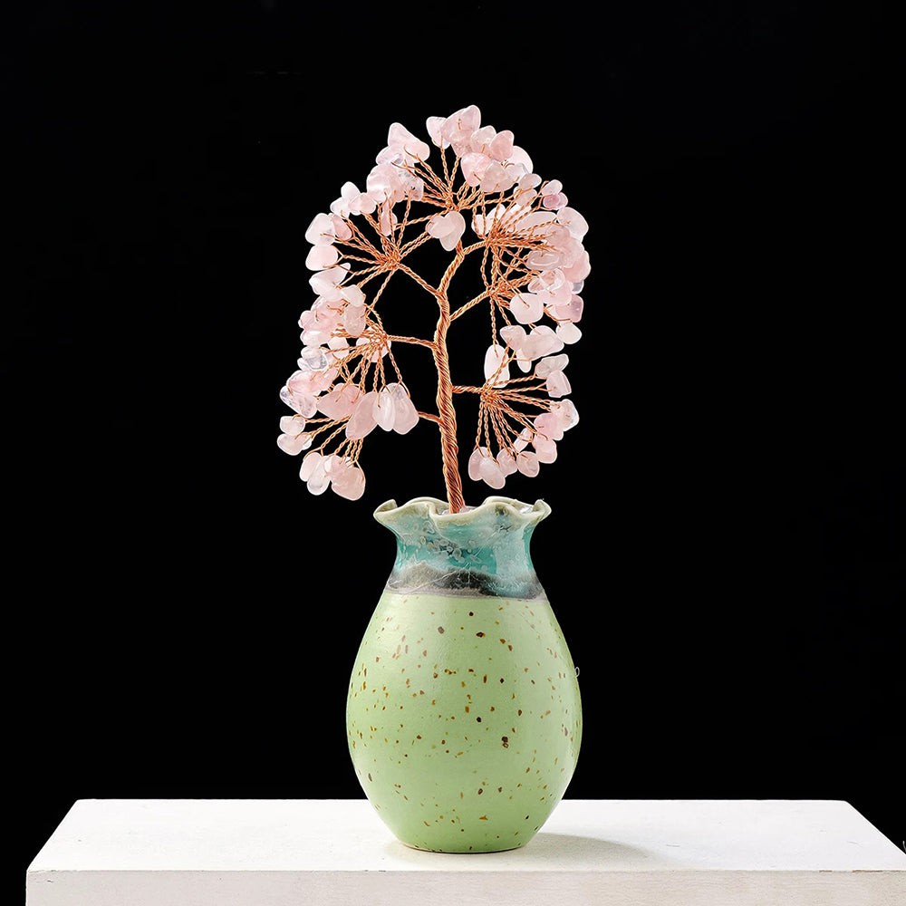 Tree of Life Crystals with Ceramic Vase