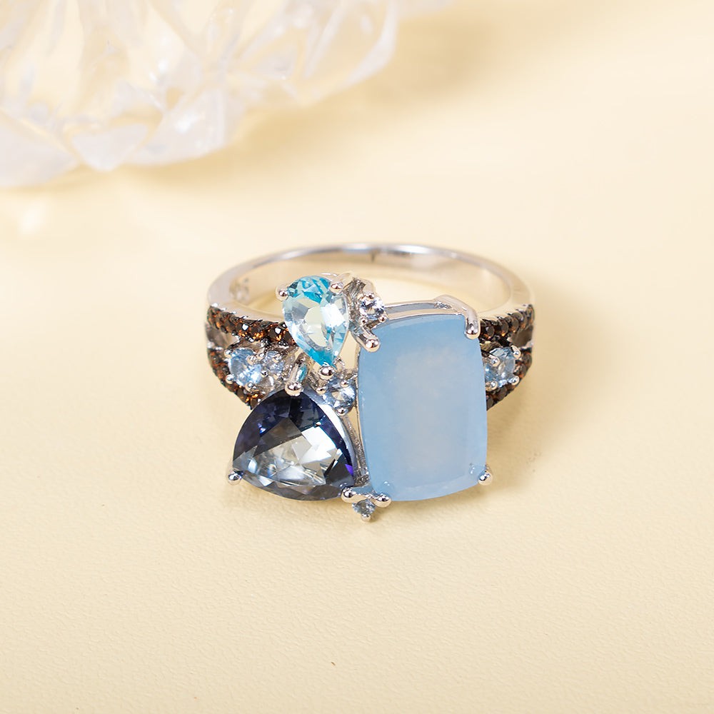 Bague en calcédoine bleu aqua