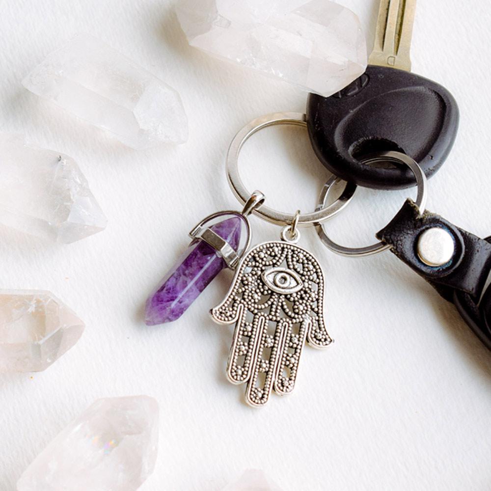 Hamsa Hand Natural Gemstone Keychain